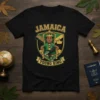 Jamaica Young King t-shirt design featuring a crowned young boy sitting on a throne, with Jamaican flag colors and crest