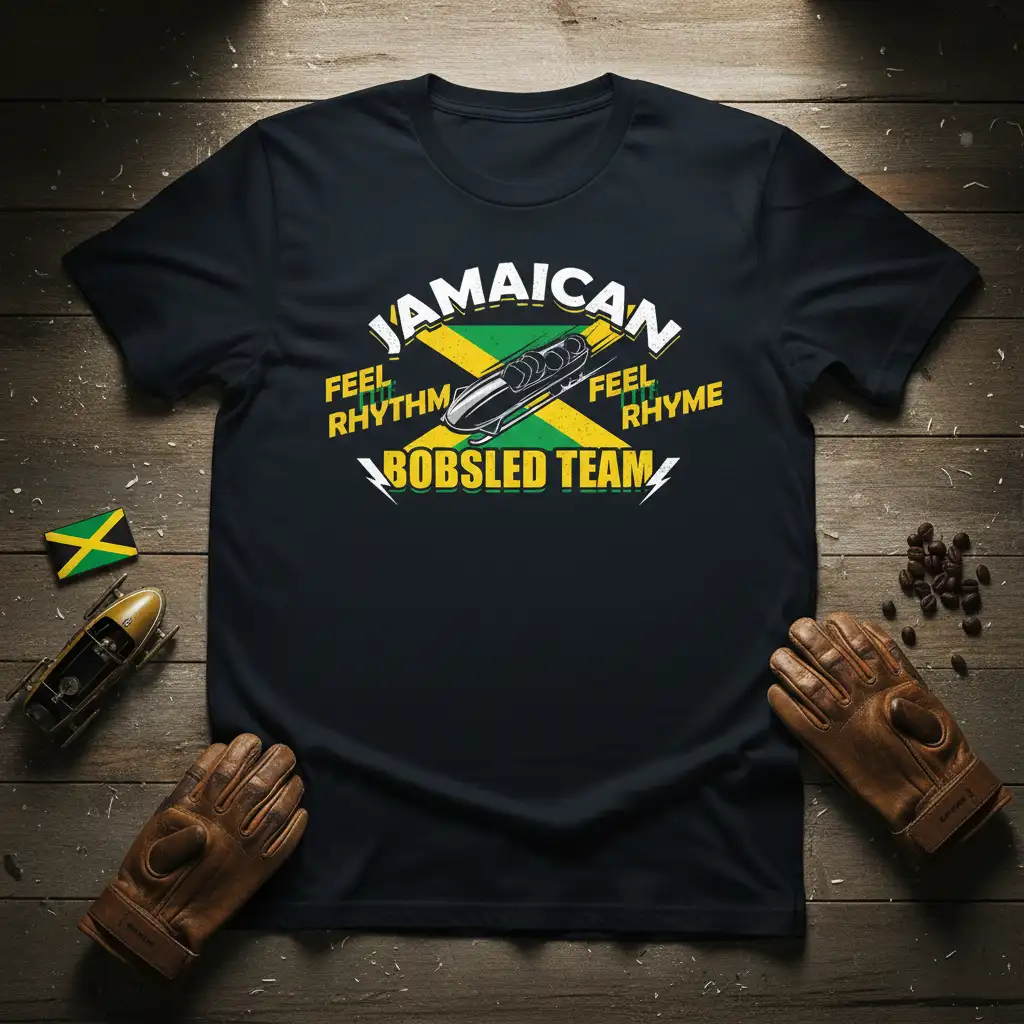 JAMAICAN FEEL RHYTHM FEEL quote printed with stylish graphic on soft premium material t-shirt design