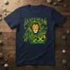 Jamaican Princess T-Shirt design with a regal lion head, lush greenery, and the Jamaican flag shield
