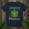 Jamaican Princess t-shirt design with the Jamaican crest, green text, and gold glitter accents, surrounded by small yellow butterflies