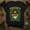Jamaican Queens Are Born In November text with regal illustration of a queen wearing a crown on a black t-shirt