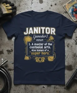 Janitor noun 1. A text design featuring detailed typography on quality t-shirt