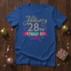 January 28th Birthday Girl t-shirt design with gold crown and colorful text "January 28th Birthday Girl"