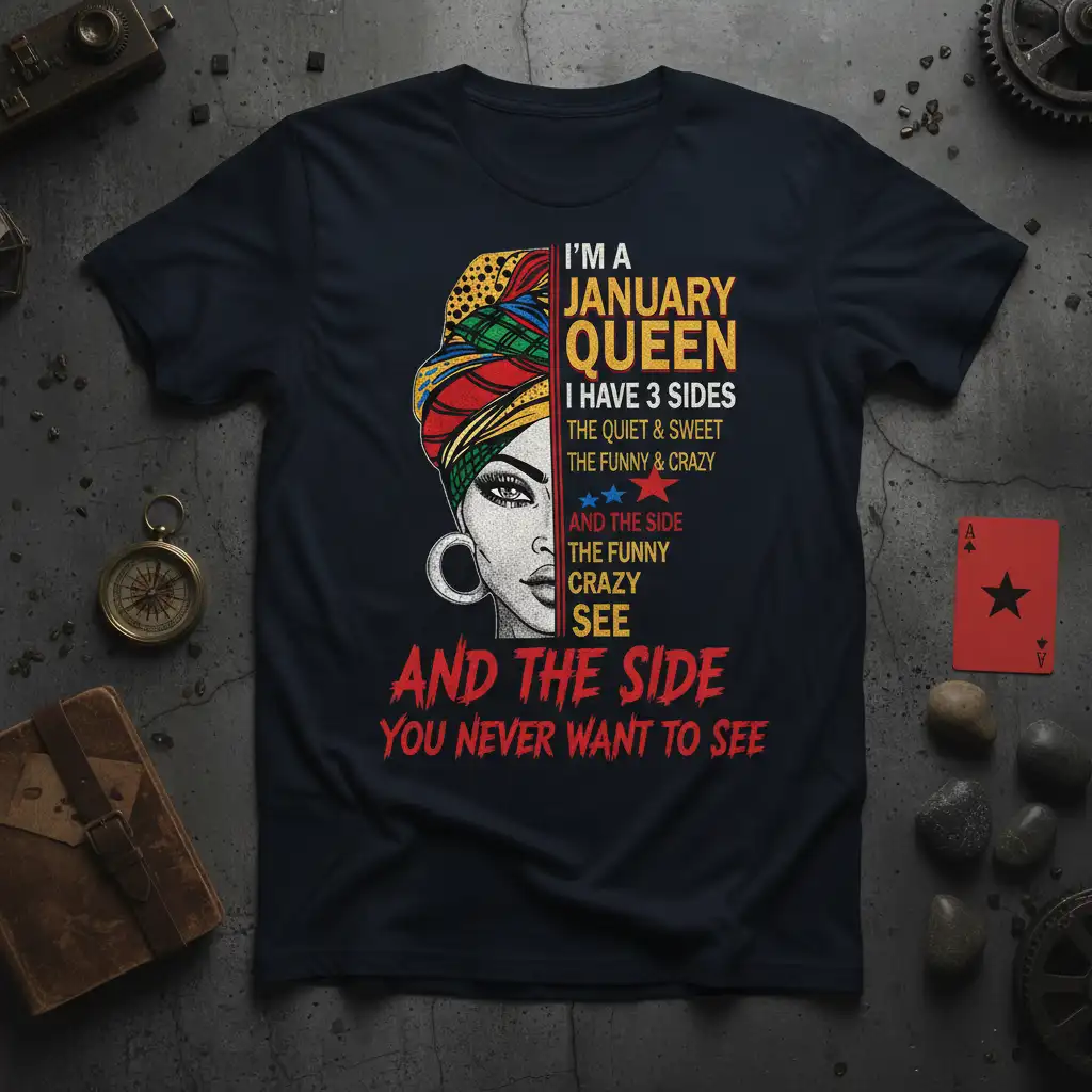 I'M A JANUARY QUEEN quote printed with eye-catching design on breathable fabric t-shirt design