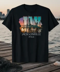 JAX Jacksonville Florida t-shirt with a watercolor-style skyline graphic and the text "Jacksonville Florida" below