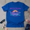 Jekyll Island Georgia retro t-shirt design with a geometric shark graphic, neon sunset, and grid waves