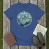 Jericho Vermont t-shirt with circular mountain landscape design and text "Jericho VT"