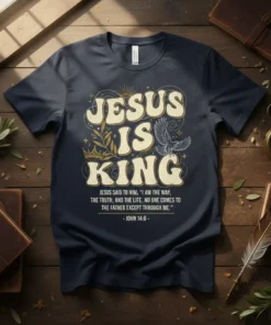 JESUS IS KING JESUS text design featuring unique typography on quality t-shirt