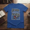 Jesus loves this Hot Mess t-shirt with stained glass heart graphic. Christian faith apparel design