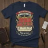 Navy t-shirt with "WHY WE PAYING ALL THESE BILLS WHEN JESUS PAID IT ALL!! COL 1 14 Jesus PAID IN