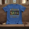Blue t-shirt with "Jesus S.W.A.G. Serve Worship And Glorify JOHN 3:16" text and graphic elements