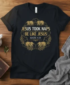 Jesus Took Naps Be Like Jesus Mark 4:38 Christian T-Shirt with sheep graphic