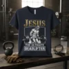 Jesus The Ultimate Deadlifter t-shirt featuring Jesus lifting a barbell with gold and white text