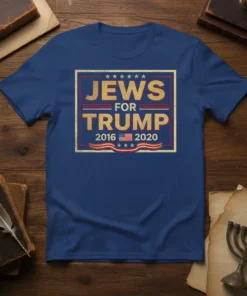 Jews For Trump 2016 2020 political slogan t-shirt design with bold gold lettering and American flag accent