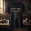 Jicarilla Apache t-shirt featuring a colorful eagle graphic and tribal patterns