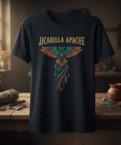Jicarilla Apache t-shirt featuring a colorful eagle graphic and tribal patterns