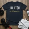 Jiu Jitsu Mama t-shirt with white text and gold hearts, designed for martial arts moms