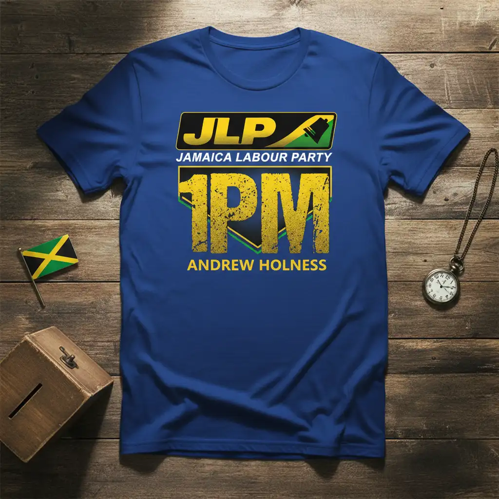 JLP Jamaica Labour Party 1PM Andrew Holness bold political t-shirt design with yellow and green accents