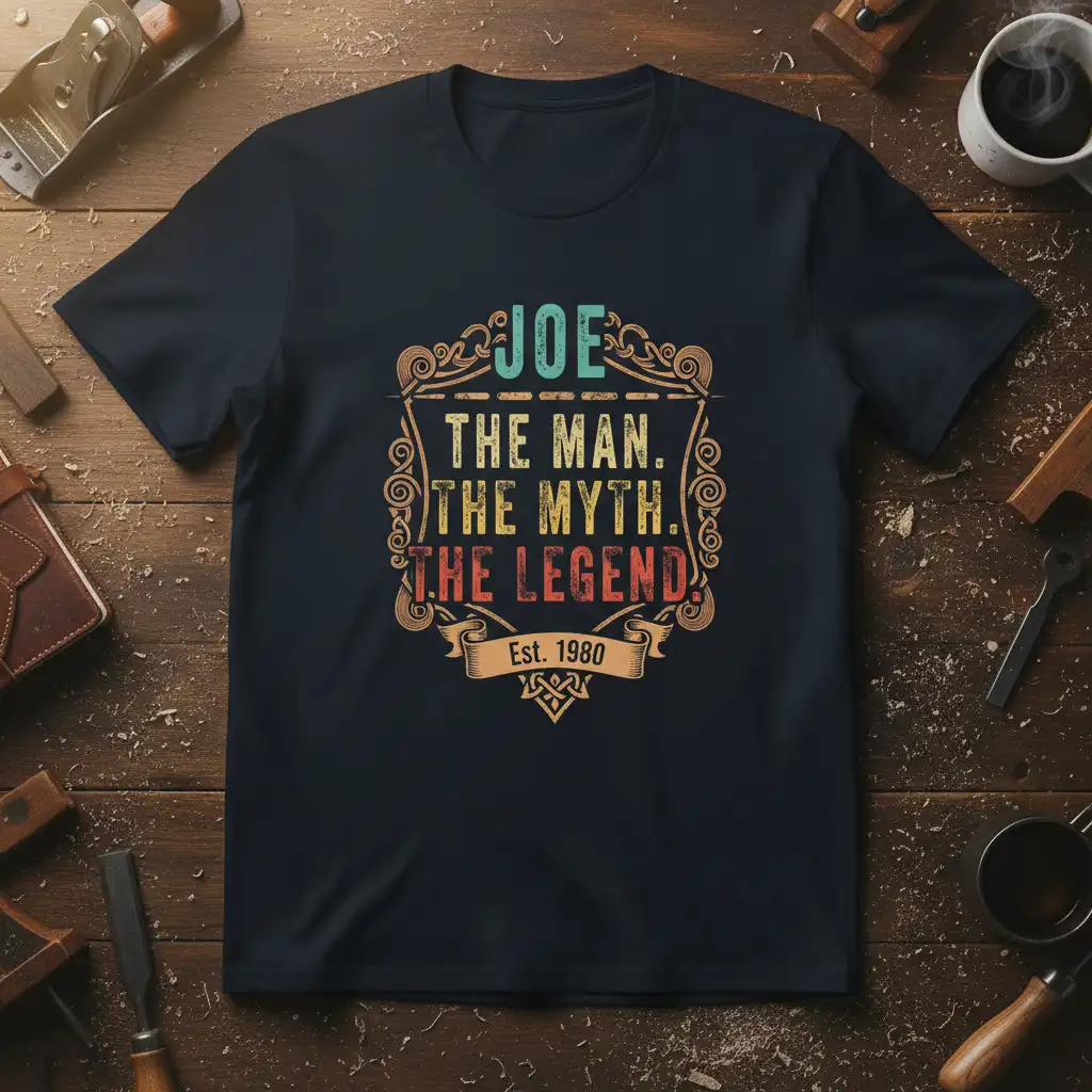 JOE THE MAN. THE quote printed with bold typography on quality cotton blend t-shirt design