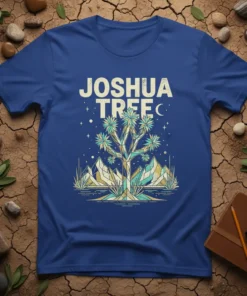 Joshua Tree National Park graphic t-shirt with a desert landscape design featuring mountains and stars