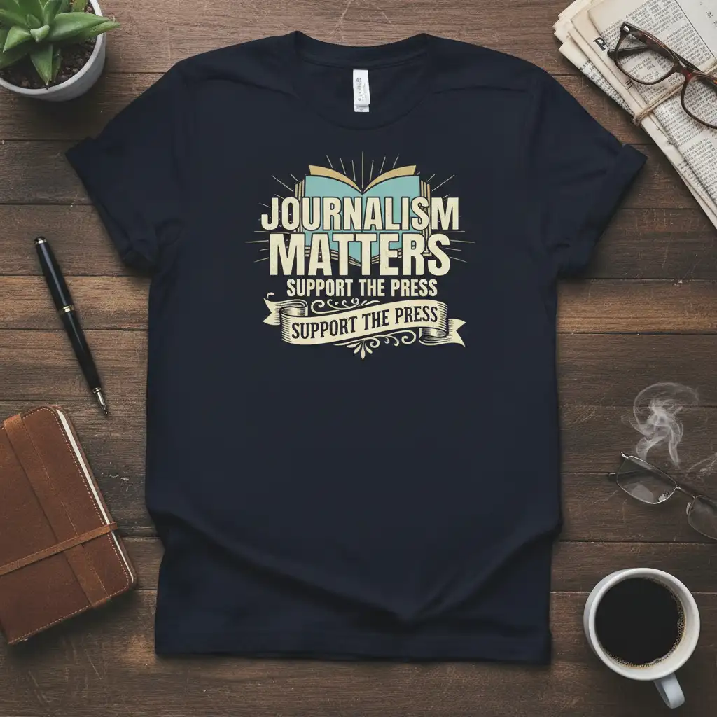 JOURNALISM MATTERS SUPPORT THE PRESS bold design printed on premium quality fabric with eye-catching details