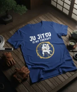 Ju Jitsu is my Therapy t-shirt featuring white text and a graphic of two people grappling in a circle
