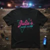 Black t-shirt with "Julia's NITE CLUB" in retro neon pink and teal font, evoking an 80s vibe