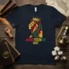 Juneteenth 1865 t-shirt with a crowned lion in red, yellow, and green colors, honoring Black history and freedom