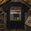 Juneteenth Black King nutritional facts t-shirt design with text listing Melanin, Educated, Empowered, Confidence, Strength, Leadership, and Foolishness