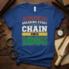 Juneteenth Breaking Every Chain Since 1865 t-shirt with bold red and white text and green numbers