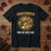 Juneteenth Free-ish Since 1865 t-shirt with graphic of broken chains and colorful fists