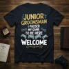 Junior Groomsman I Paused My Game To Be Here Welcome t-shirt with gaming controllers and bow ties