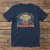 Just Another Day in PARADISE t-shirt with surfboards, palm trees, and hibiscus flowers design