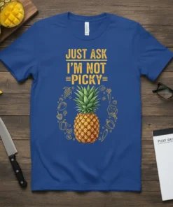 JUST ASK I'M NOT =PICKY= detailed graphic design printed on comfortable cotton t-shirt