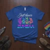 Just dance ZUMBAA t-shirt design featuring neon silhouette dancers and sparkling text, perfect for Zumba fitness lovers