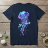Just Jellyfish T-Shirt with a vibrant, glowing jellyfish graphic and blue neon text