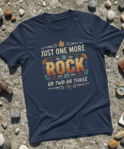 Just One More Rock Or Two Or Three t-shirt design with vintage typography and rock graphics