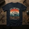 Just One More Tractor I Promise text with vintage tractor graphic on a navy t-shirt
