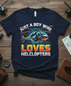 JUST A BOY WHO LOVES HELCLOPTERS stylish graphic design printed on comfortable cotton t-shirt