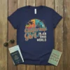 Just a California Girl in an Ohio World text design with retro sunset, palm trees, and city skyline graphic