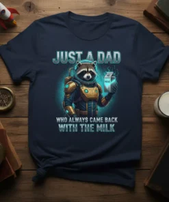 Just A Dad Who Always Came Back With The Milk astronaut raccoon t-shirt design