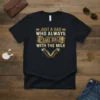 Black t-shirt featuring the quote "Just A Dad Who Always Came Back With The Milk" in vintage distressed lettering with