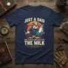 Just A Dad Who Always Came Back With The Milk t-shirt design featuring a muscular bulldog holding a milk bottle