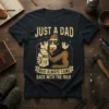 Just A Dad Who Always Came Back With The Milk text with bigfoot holding milk carton graphic on black t-shirt
