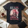 Just A Girl Who Loves Anime & Sketching t-shirt with anime girl reading and drawing surrounded by mythical creatures and