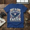 Just A Girl Who Loves Eagles t-shirt design with a majestic eagle and floral accents