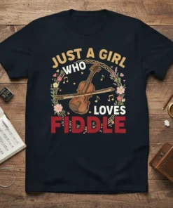 Just A Girl Who Loves Fiddle t-shirt with violin graphic and floral wreath