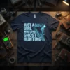 Just A Girl Who Loves Ghost Hunting t-shirt with neon ghost graphic and circuit board design