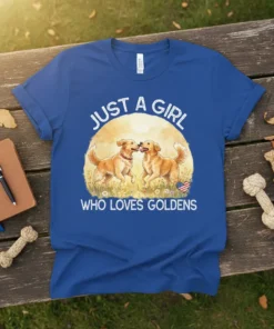 Just A Girl Who Loves Goldens t-shirt design featuring two golden retrievers and text