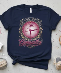 Just A Girl Who Loves Gymnastics t-shirt design featuring a silhouette of a gymnast with a ribbon
